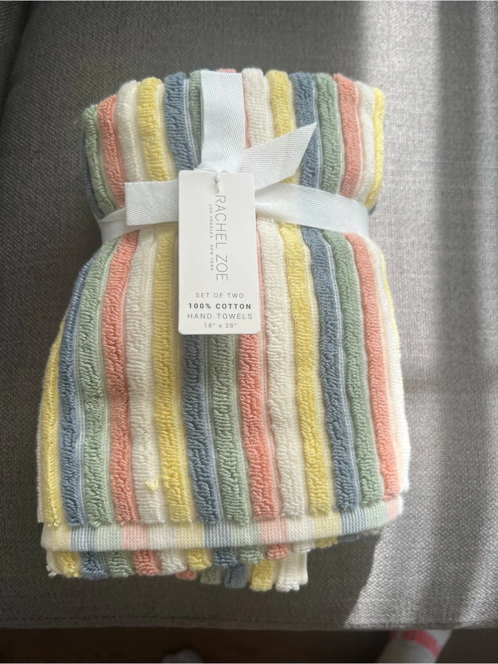 4Pc  Rachel Zoe Pastel Rainbow Bath towel Set Stripe Cotton Hand Towels yellow